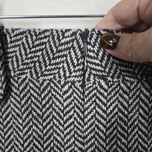 VTG Element Wool Blend Mini Skirt sz M Brown Herringbone Boho Ruffle Inset - Picture 10 of 16